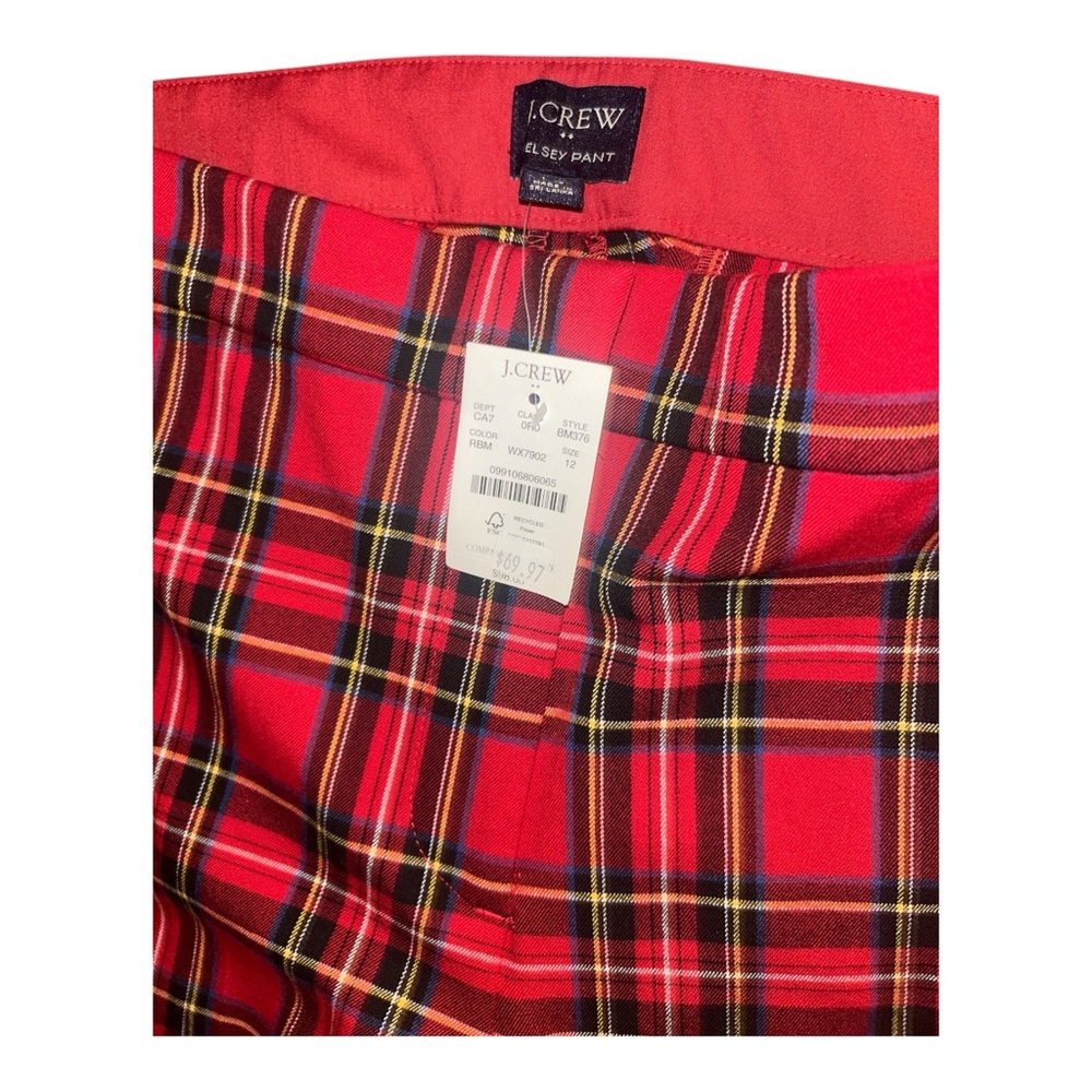 J.Crew‎ Kelsey Cropped Flare Pants Red Tartan Plaid NWT Size 12 - Picture 3 of 8